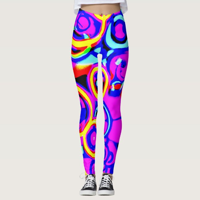 Vibrant Colorful Neon Pattern Leggings (Front)