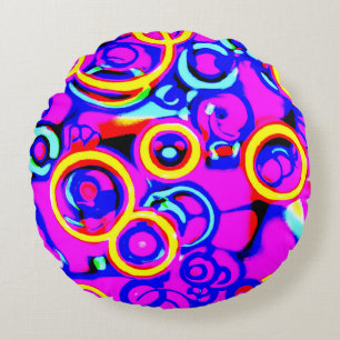 Vibrant Colorful Neon Pattern Round Pillow