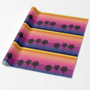 Vibrant, colorful ocean sunset with palm trees. wrapping paper