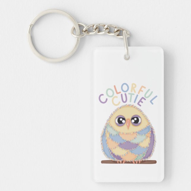 Vibrant Colorful Owl with Text Keychain (Front)