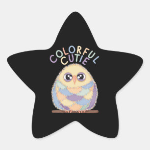Vibrant Colorful Owl with Text Star Sticker