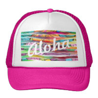 Vibrant Colorful Painted Brush Stripes Hawaiian Trucker Hat