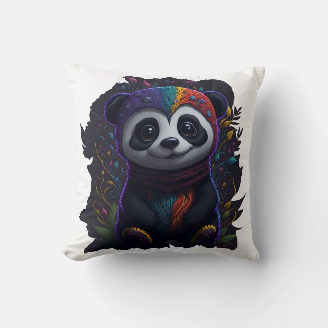 Vibrant Colorful Panda Pillow - Psychedelic Double (Front)