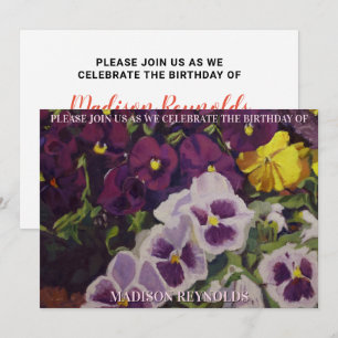 Vibrant Colorful Pansy Garden Birthday Invitation