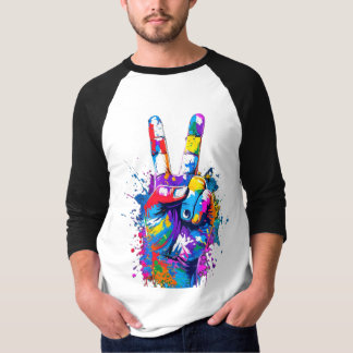 Vibrant Colorful Peace Sign Hand Digital Art  T-Shirt