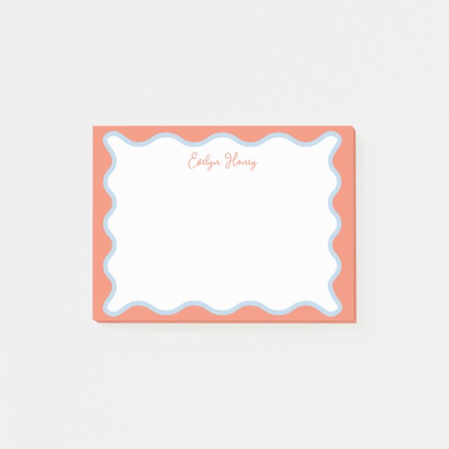 Vibrant Colorful Pink Blue Wavy Zigzag Border Post-it Notes (Front)