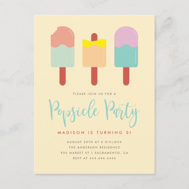 Vibrant Colorful Popsicle Party Summer Birthday Invitation Postcard (Front)