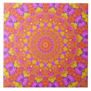 Vibrant Colorful Psychedelic Abstract Kaleidoscope Ceramic Tile