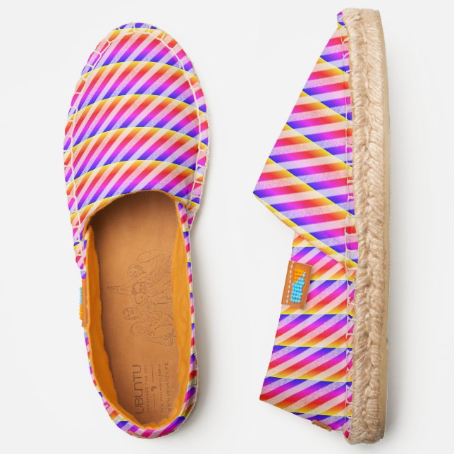 Vibrant Colorful Psychedelic Pink Striped Pattern Espadrilles (Side)