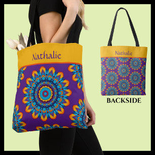 Vibrant Colorful Purple Boho Style Tote Bag