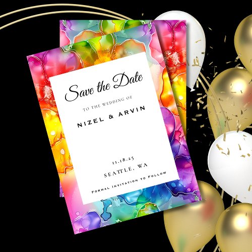 Vibrant Colorful Rainbow Colors Floral Save The Date
