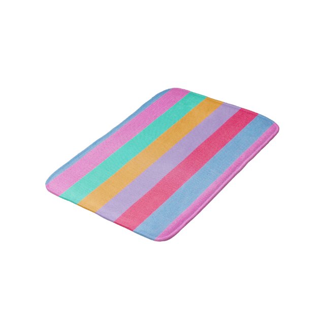 Vibrant Colorful Retro Stripes Bath Mat (Angled)