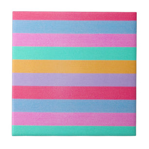 Vibrant Colorful Retro Stripes Ceramic Tile