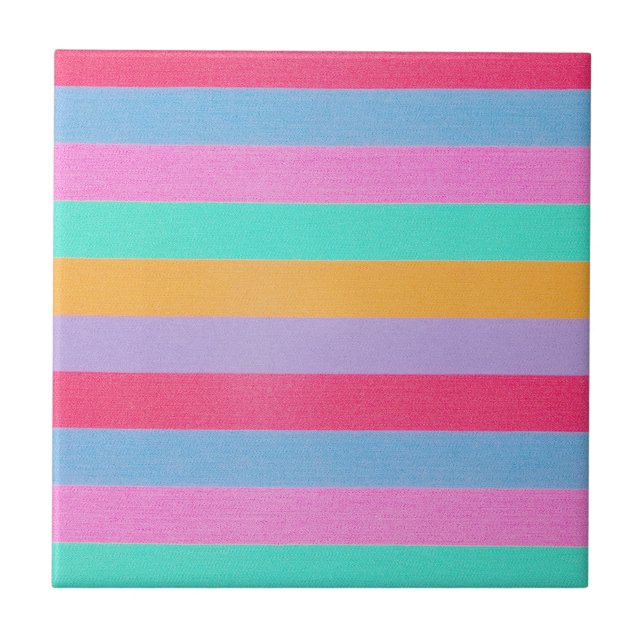 Vibrant Colorful Retro Stripes Ceramic Tile (Front)