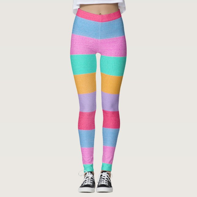 Vibrant Colorful Retro Stripes Leggings (Front)