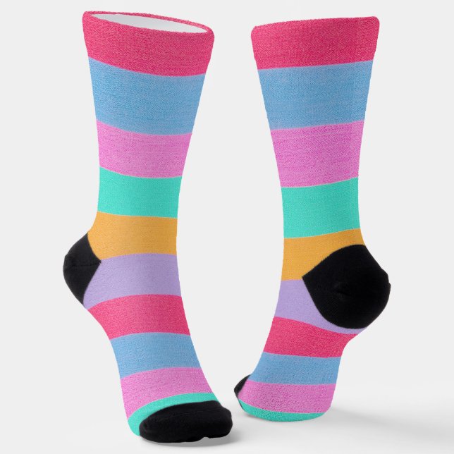 Vibrant Colorful Retro Stripes Socks (Angled)