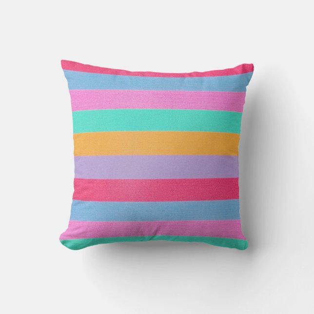 Vibrant Colorful Retro Stripes Throw Pillow (Front)