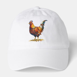 Vibrant Colorful Rooster Illustration Artwork Hat