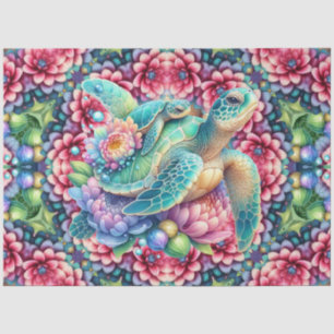 Vibrant Colorful Sea Turtle Floral Pattern Tissue Paper