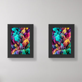 Vibrant colorful smoke swirling against black back wall art sets