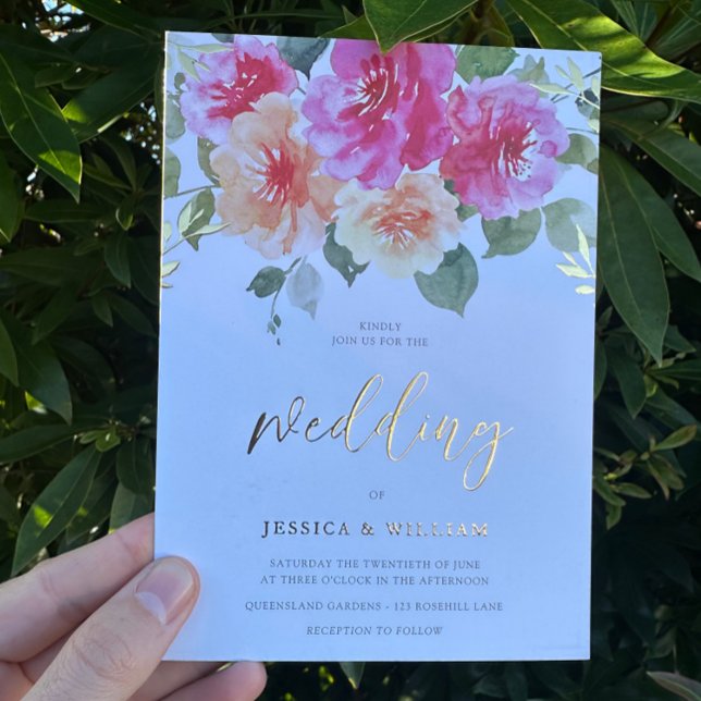 Vibrant Colorful Spring Flowers Wedding Gold Foil Invitation (Creator Uploaded)