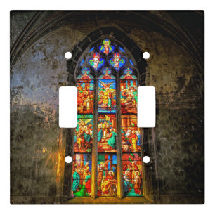 Vibrant Colorful Stained Glass Window Light Switch Cover