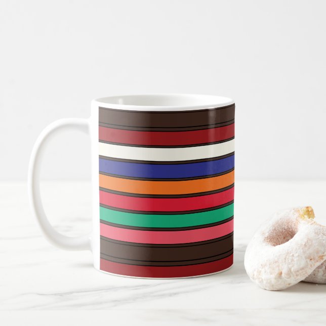 Vibrant Colorful Stripes  Coffee Mug (With Donut)