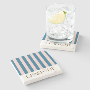 Vibrant Colorful Stripes Nautical Blue Wedding Stone Coaster