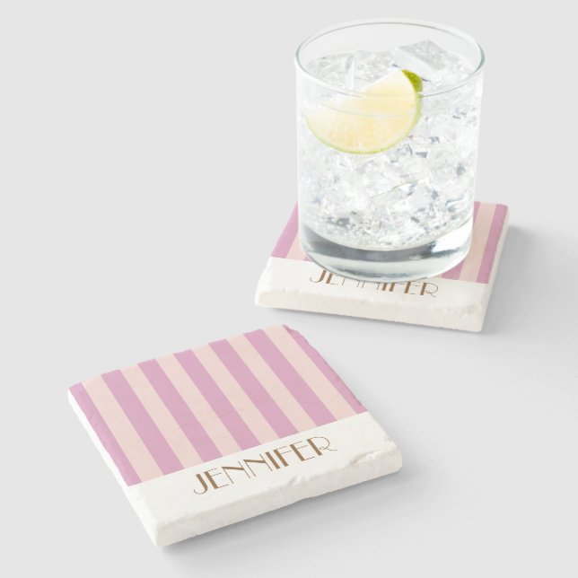 Vibrant Colorful Stripes purple Trendy Wedding Stone Coaster (Side)