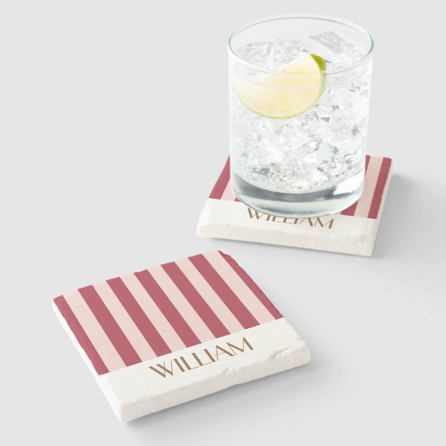 Vibrant Colorful Stripes red Trendy Wedding Stone Coaster (Side)