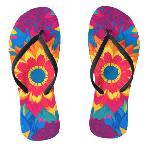 Vibrant Colorful Summer Blooms Floral Pattern Flip Flops