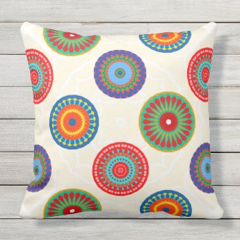 Vibrant Colorful Summer Mandala Double Sided Outdoor Pillow by mariannegilliand at Zazzle