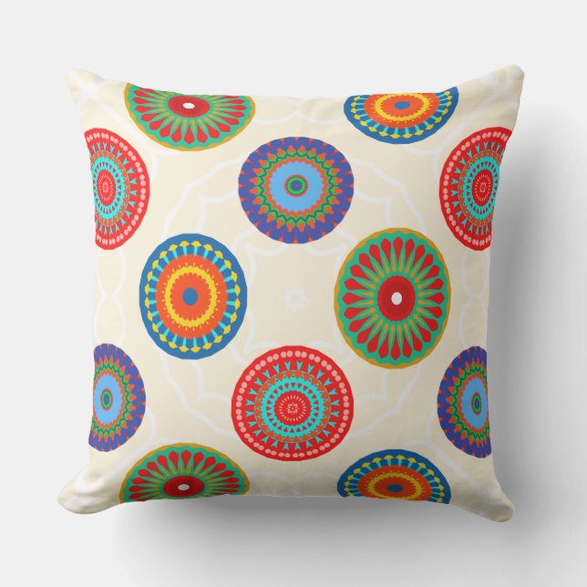 Vibrant Colorful Summer Mandala Double Sided Outdoor Pillow (Front)