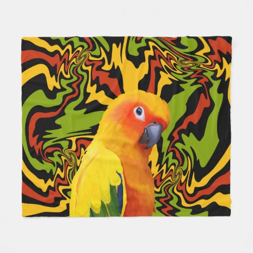 Vibrant Colorful Sun Conure Parrot Fleece Blanket