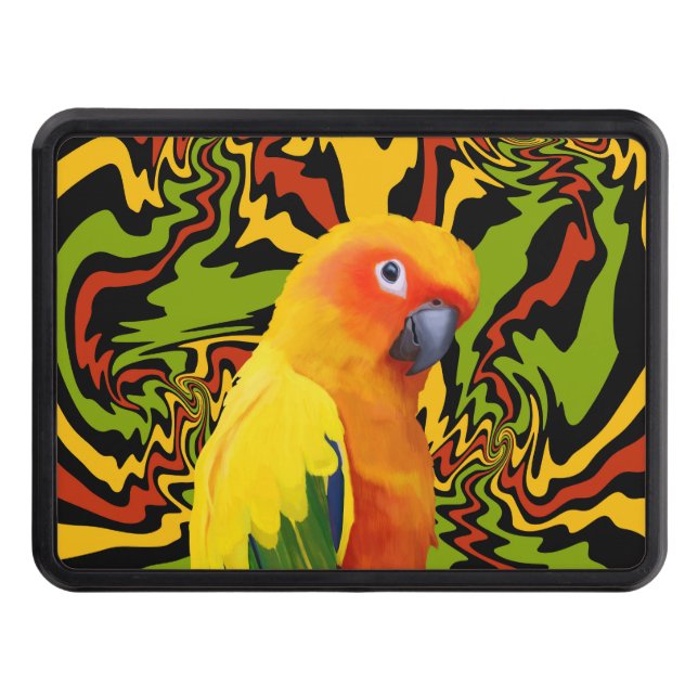 Vibrant Colorful Sun Conure Parrot Hitch Cover (Front)