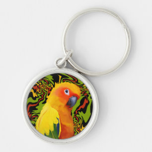 Vibrant Colorful Sun Conure Parrot Keychain