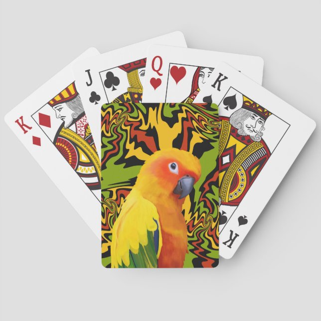 Vibrant Colorful Sun Conure Parrot Poker Cards (Back)
