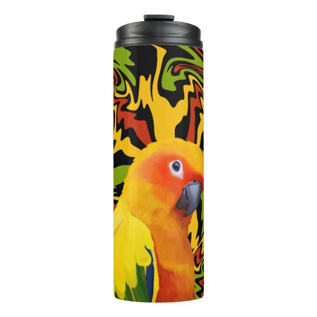 Vibrant Colorful Sun Conure Parrot Thermal Tumbler (Front)