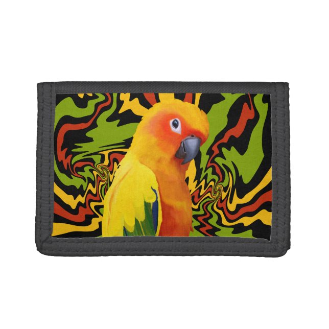 Vibrant Colorful Sun Conure Parrot Trifold Wallet (Front)