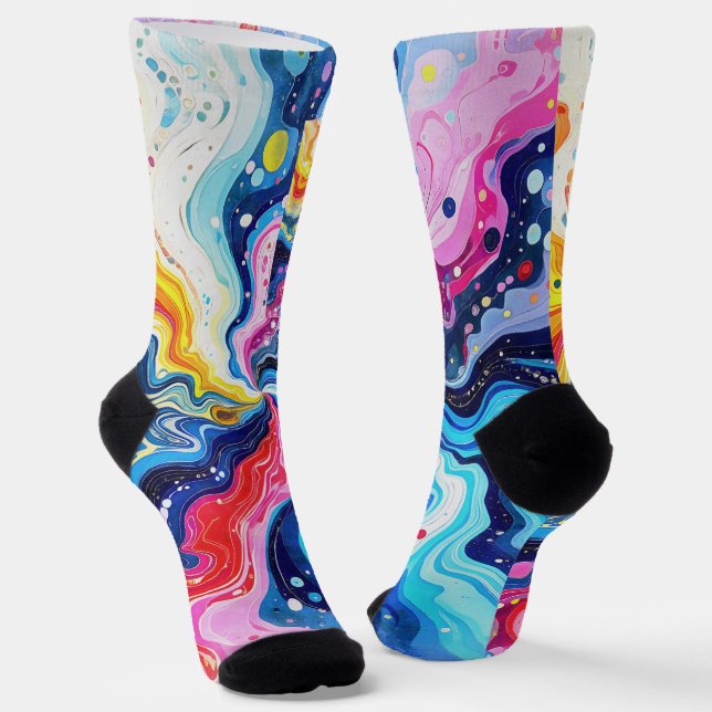 Vibrant Colorful Swirl Abstraction Socks (Angled)