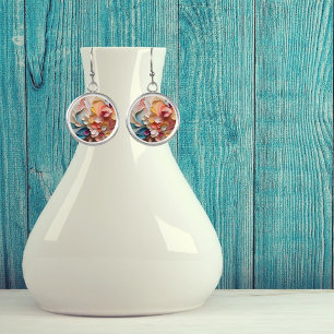 Vibrant Colorful Swirls Abstract Painting Earrings
