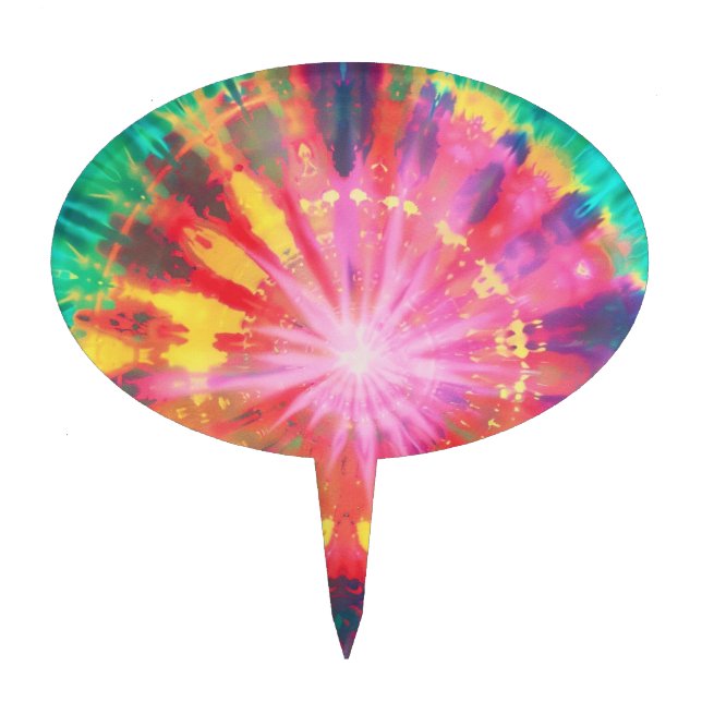 Vibrant Colorful Tie-Dye #1 Cake Topper (Front)