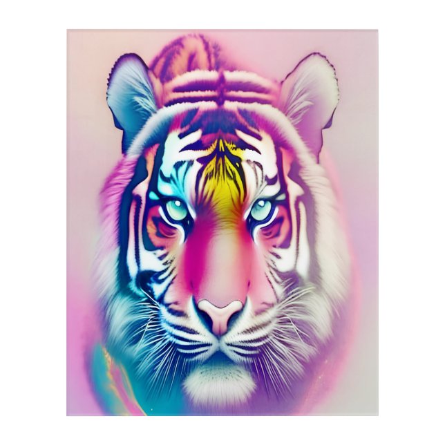 Vibrant Colorful Tiger Face Bold Modern Wildlife  Acrylic Print (Front)