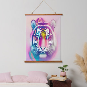 Vibrant Colorful Tiger Face Bold Modern Wildlife  Hanging Tapestry