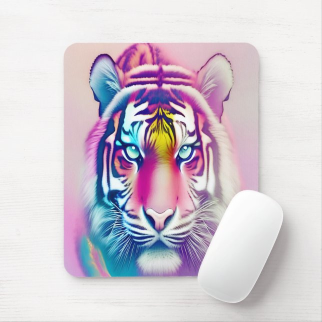 Vibrant Colorful Tiger Face Bold Modern Wildlife  Mouse Pad (With Mouse)