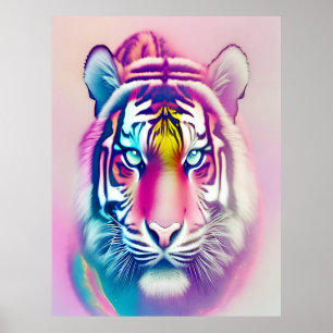 Vibrant Colorful Tiger Face Bold Modern Wildlife Poster