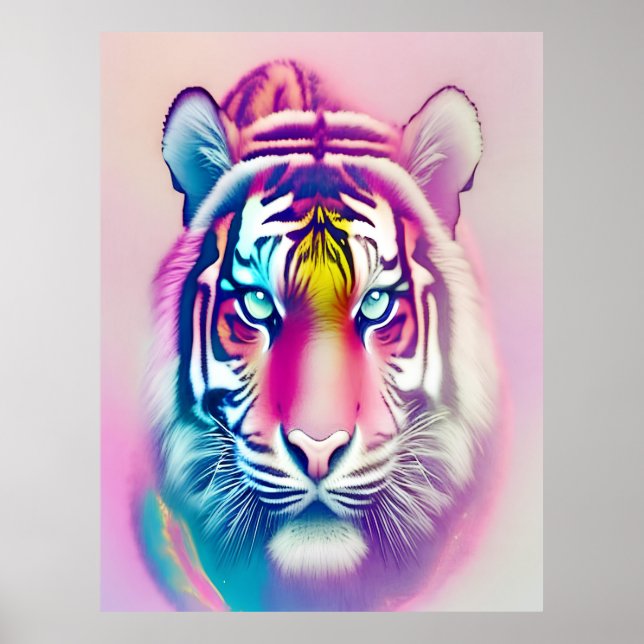 Vibrant Colorful Tiger Face Bold Modern Wildlife  Poster (Front)
