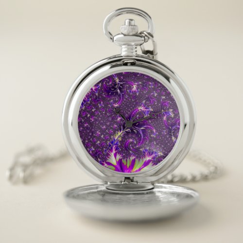 Vibrant Colorful Trippy Groovy Boho Spiral Fractal Pocket Watch