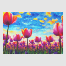 Vibrant Colorful Tulips Decoupage