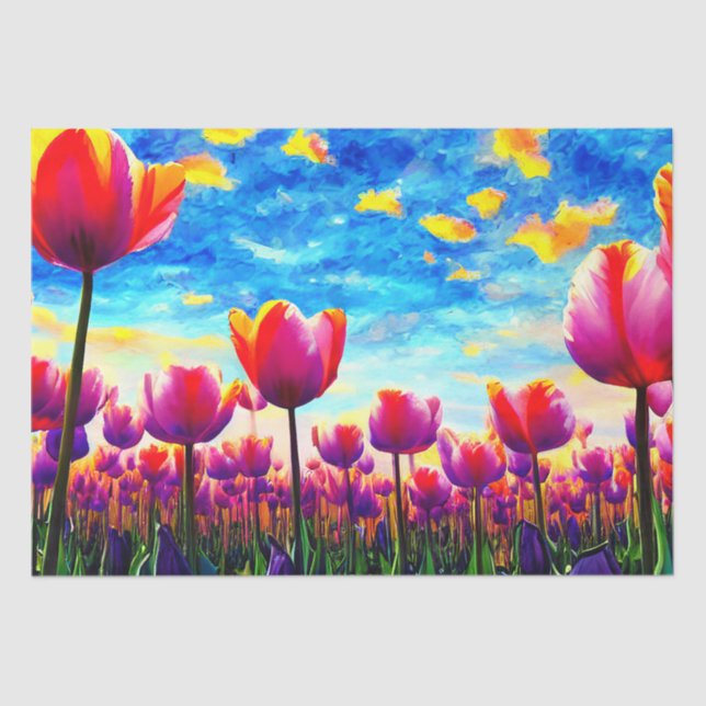 Vibrant Colorful Tulips Decoupage Tissue Paper (Front)